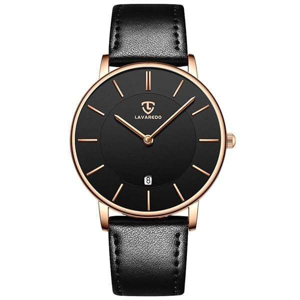 Shop L LAVAREDO Men's Ultra-Thin Minimalist Leather Watch - Perfect Birthday Gift for Him!