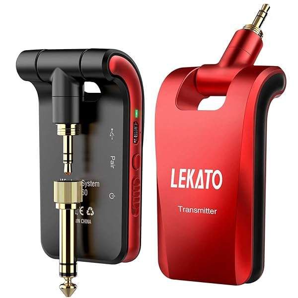 LEKATO 2.4GHz Wireless Guitar System: 6-Channel Rechargeable Transmitter & Receiver for Guitar & Bass
