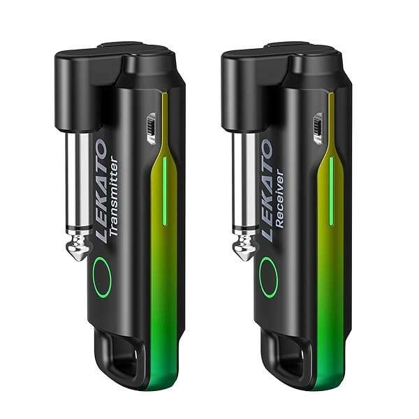 LEKATO UHF Wireless Guitar System: Rechargeable 70-Channel Transmitter & Receiver for Electric Instruments (Green)