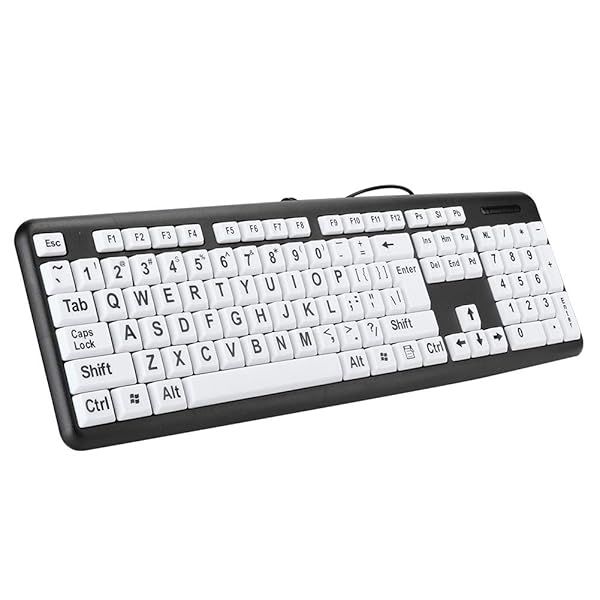 Large Print USB Wired Keyboard for Visually Impaired - 104 Keys for Seniors in Low Light