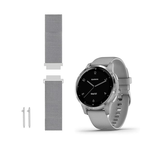LeiOu Metal Weave Steel Band for Garmin vivoactive 4S, Venu 2S, Vivomove 3S - Stylish Replacement Strap (Large, Silver)
