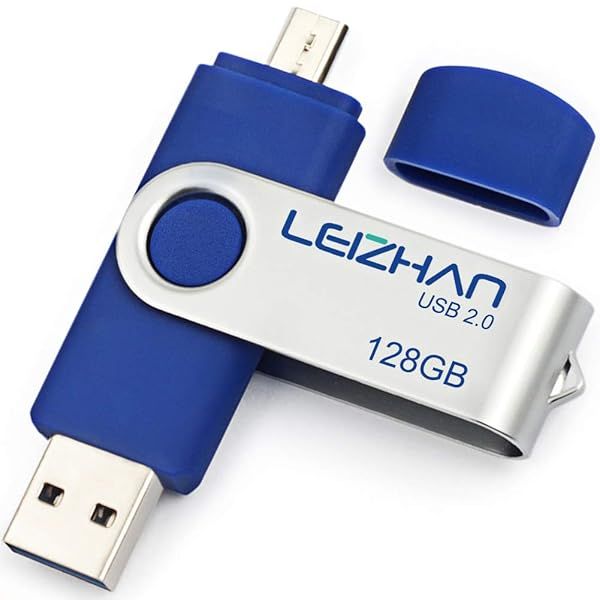 Leizhan 128GB Micro USB Flash Drive - OTG Thumb Drive for Android & USB 2.0 U Disk in Blue