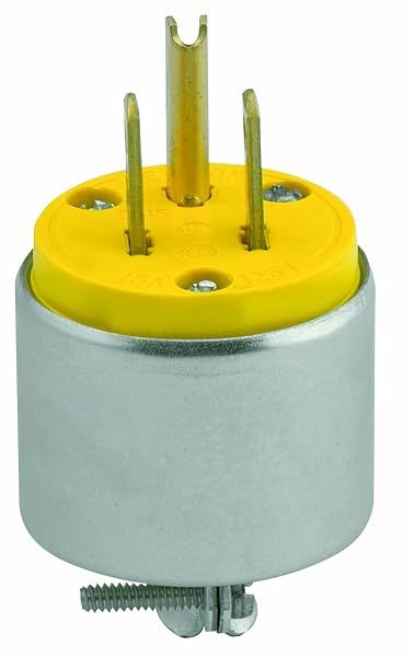 Leviton 515PA 15 Amp Armored Grounding Plug - Durable Yellow 125 Volt Connector