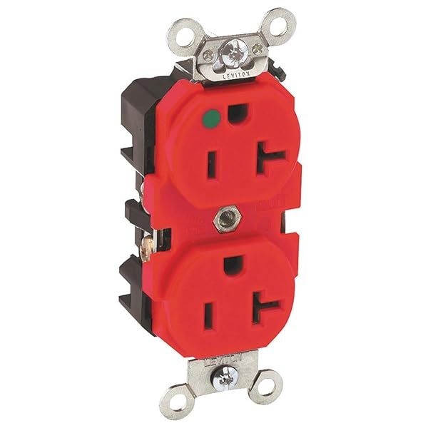 Leviton 8300-R 20A Hospital Grade Duplex Receptacle - Heavy Duty, Self-Grounding, Red, 125V