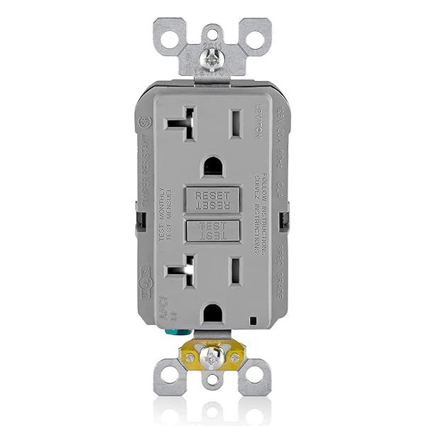 Leviton AFCI Outlet 20 Amp - Self-Test, Tamper-Resistant, LED Indicator, Fire Protection - AFTR2-GY Gray