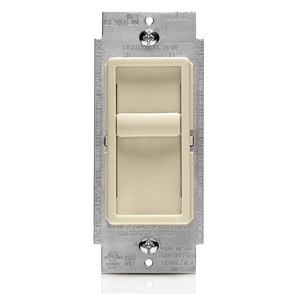 Leviton SureSlide Dimmer Switch 6672-1LT for LED, Halogen & Incandescent Bulbs - Light Almond Finish