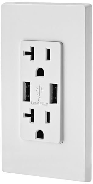Leviton T5832-W USB In-Wall Charger & 20A Outlet - Fast Charging for Smartphones, Tamper-Resistant, White