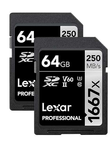 Lexar 64GB Professional 1667x SDXC Memory Cards (2-Pack) - UHS-II, 4K Video, 250MB/s Read Speed for Photographers & Videographers