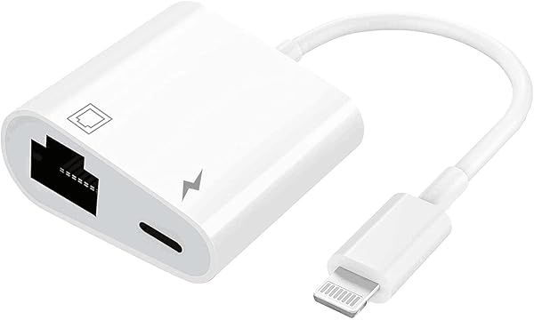 Lightning to Ethernet Adapter: 2-in-1 RJ45 LAN for iPhone/iPad - 100Mbps, Charging Port, Plug & Play, iOS Compatible