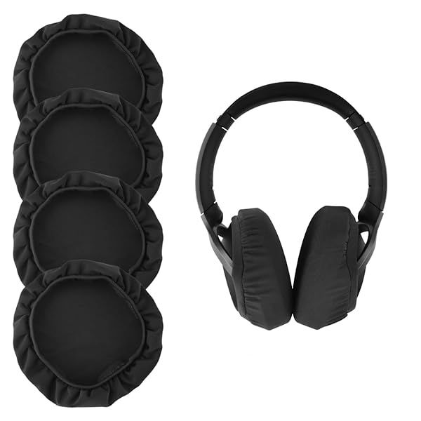 Linkidea Washable Fabric Headphone Covers - 2 Pairs of Sanitary Earpads for Gym & Gaming (M, Black)