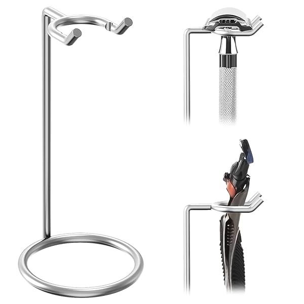Linkidea Stainless Steel Razor Stand: Deluxe Holder for Long Handle Safety Razors & Travel Shaving - Silver Chrome