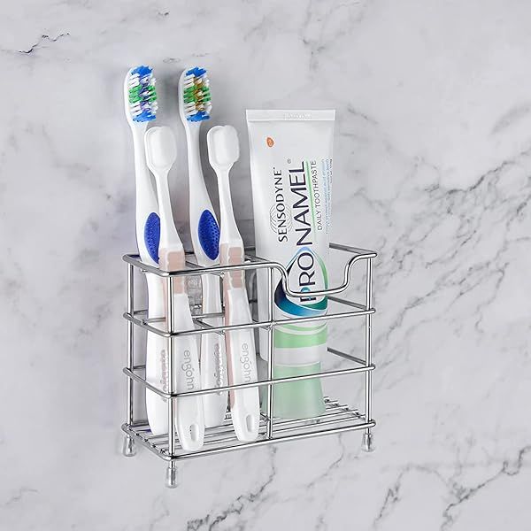 Linkidea Wall Mount Toothbrush Holder: Stainless Steel 5-Slot Organizer for Electric Toothbrush & Razor - Self-Adhesive Chrome