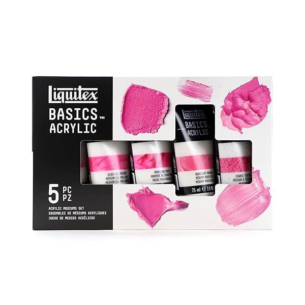 Liquitex BASICS Acrylic Medium Starter Set - 5 Pack of 2.5 oz for Artists | High-Quality Acrylic Supplies