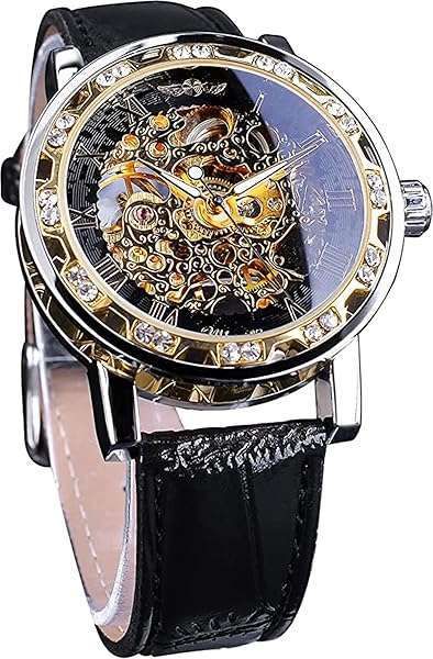Luxury Retro Skeleton Watch for Men: Diamond Carved Flower Design & Roman Numerals - Perfect Business Dress Accessory