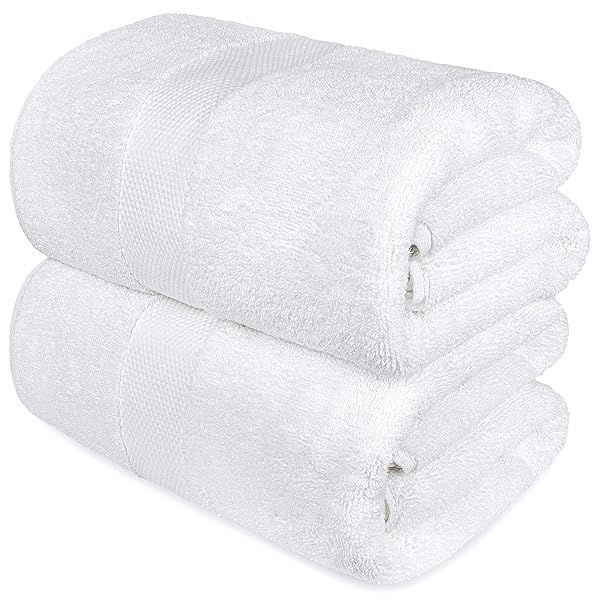 Luxury White Bath Towels Set of 2 - Large 30x56 Inch Egyptian Cotton | Highly Absorbent Spa Collection