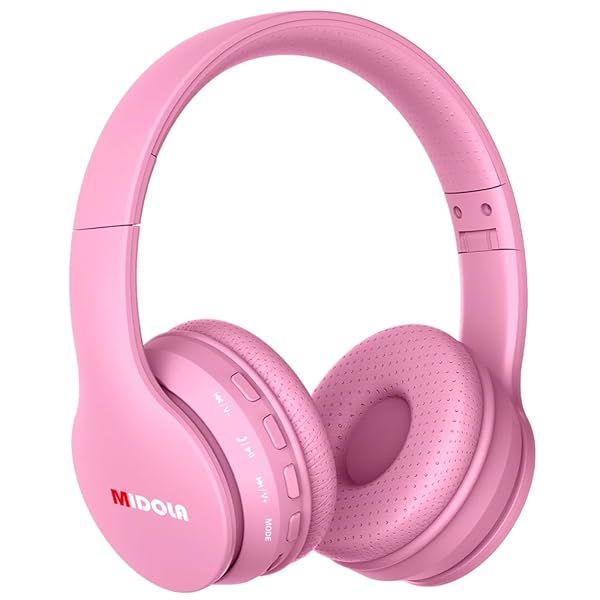 Midola Kids Bluetooth Headphones: 60H Playtime, Volume Limit, Foldable Design - Perfect for Travel & School (Pink)