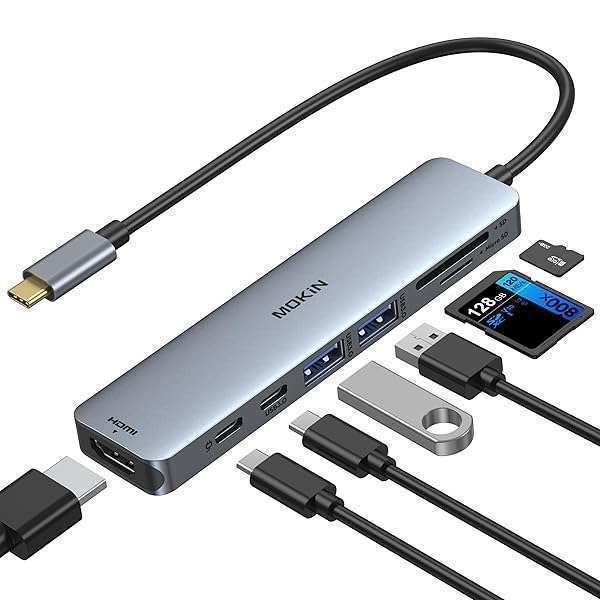 MOKiN 7-in-1 USB C Hub HDMI Adapter for MacBook Pro/Air - Fast Data Transfer, 100W PD, SD/TF Reader & More!
