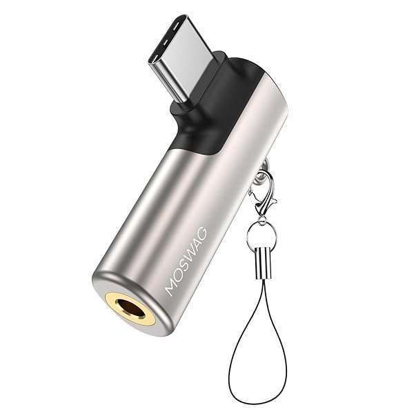 MOSWAG USB C to 3.5mm Right Angled Headphone Adapter for Samsung Galaxy & Huawei Devices