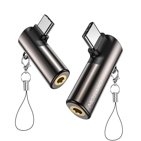 USB C to 3.5mm Headphones Adapter - Right Angle AUX Dongle for Samsung S23, Pixel 7, iPad Pro - Zinc Alloy Design