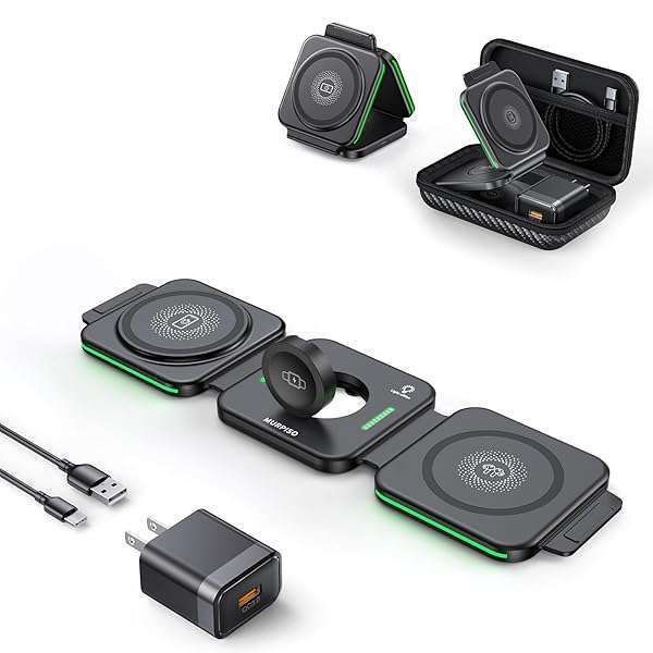Buy MURPISO 3-in-1 Charging Station: Magnetic Wireless Charger for iPhone, AirPods & Apple Watch - Perfect for Travel!