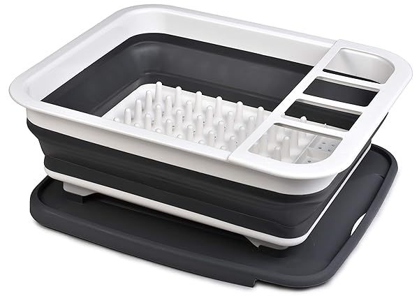 Masirs Pop-Up Collapsible Dish Drying Rack: Space-Saving, Sink-Draining, 8 Plate Capacity & Portable Design