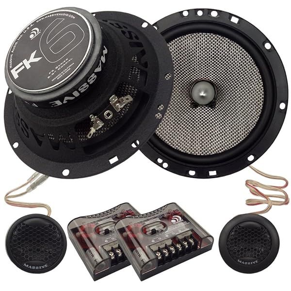 "Massive Audio FK6 6.5" Component Speakers - 320W, 20mm Aluminum Dome, 12dB Crossover, 4 Ohm - High Quality Sound Pair"
