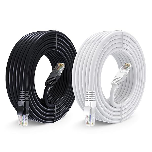 Maximm Cat 6 Ethernet Cable 30ft (2-Pack) - High-Speed 10Gbps LAN & Internet Cable - UTP, 550MHz, Black & White