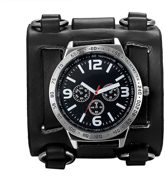 Men's Steampunk Leather Watch: Retro Military Style with Replaceable Japan Quartz & Gothic Cuff Design
