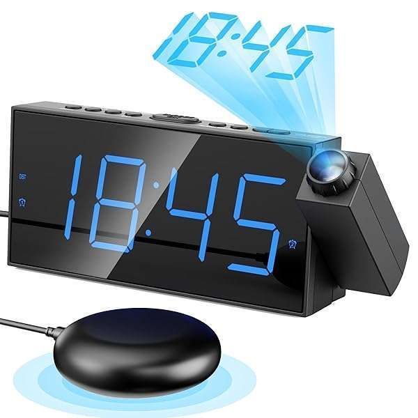 Mesqool Loud Vibrating Alarm Clock: Perfect for Heavy Sleepers & Hearing Impaired with Adjustable Projection & USB Charging
