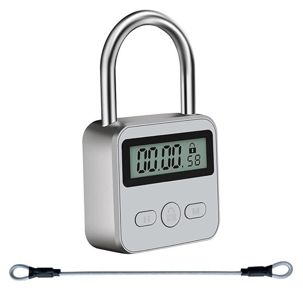Metal Timer Lock with LCD Display - 99 Hours Max, USB Rechargeable Electronic Padlock (Silver)