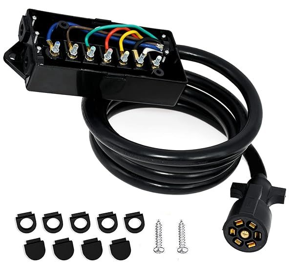 Miady 7 Way Heavy Duty Trailer Plug & 8ft Weatherproof Junction Box - Durable Inline Cord for Trailers