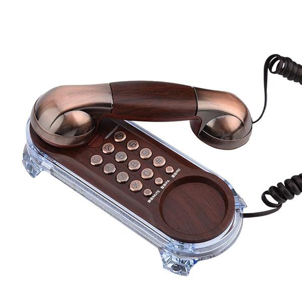 Vintage Mini Corded Telephone with Blue Backlight - Retro Landline for Home & Hotel (Red Copper)