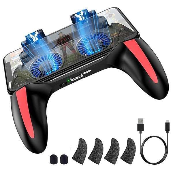 "Ultimate Mobile Game Controller: 4000mAh Power Bank & Cooling Fan for PUBG, COD, Fortnite - Fits 4.7-7" Android/iOS Phones"