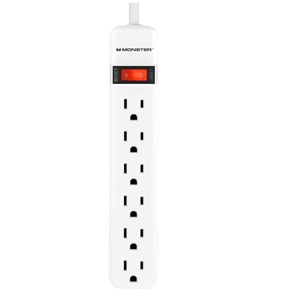 Monster Just Power It Up 2.5 ft Power Strip with 6 Outlets - Compact & Reliable White Surge Protector