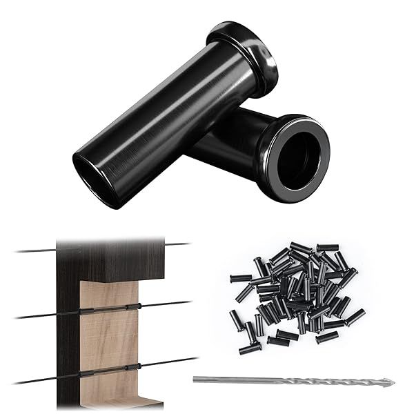 "Muzata 50 Pack T316 Stainless Steel Protective Sleeves for 1/8" Black Cable Railing System - Durable Hardware for Wood Posts"
