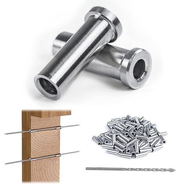 "Muzata 50 Pack 1/8" Cable Railing Protector Sleeves - T316 Stainless Steel Deck Hardware Kit with 2 Spares for Wood Posts"