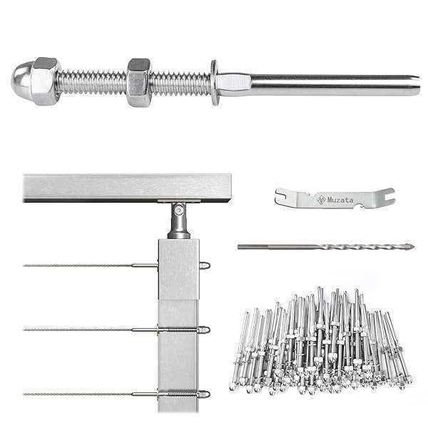 "Muzata 60 Pack Cable Railing Kit: T316 Stainless Steel Hand Swage Tensioners for 1/8" Cable Railing Systems"