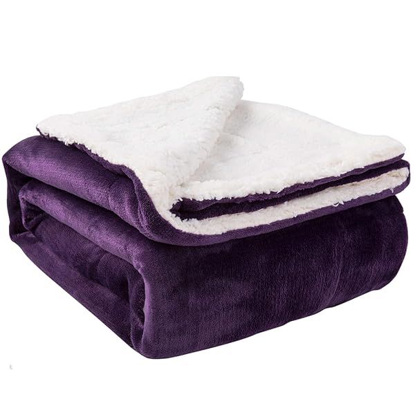 "Cozy NANPIPER Sherpa Blanket Twin - Thick, Soft, Reversible Velvet Plush for Winter (Purple 60"x80")"