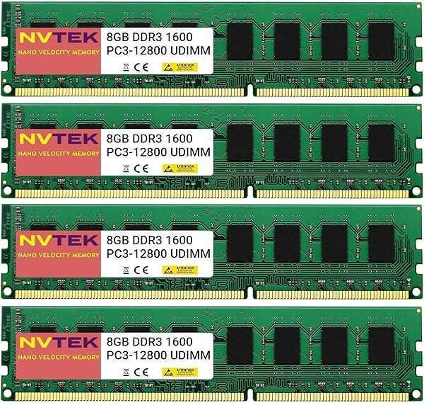 NVTEK 32GB DDR3 1600MHz PC3-12800 UDIMM Memory Kit - 4x8GB Non-ECC Desktop RAM