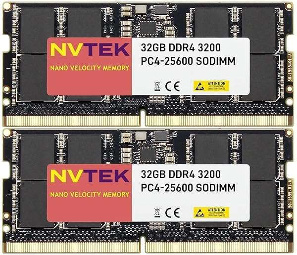 NVTEK 64GB DDR4 3200MHz SODIMM Laptop Memory Kit - 2x32GB PC4-25600, Non-ECC, 260-Pin