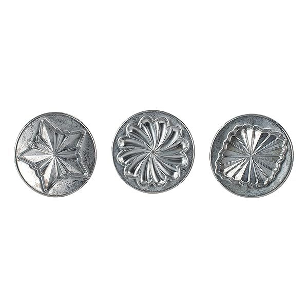 Nordic Ware Pretty Pleated Cookie Stamps - 3-Piece Silver Cast Aluminum Set with Wood Handles