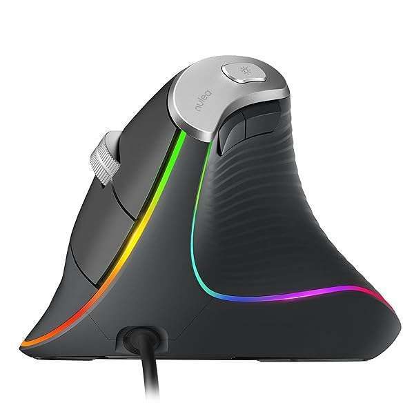 Nulea M504 Wired Vertical Mouse: Ergonomic USB Optical with 4 DPI & 11 RGB Modes for Laptop, PC, Mac - Grey