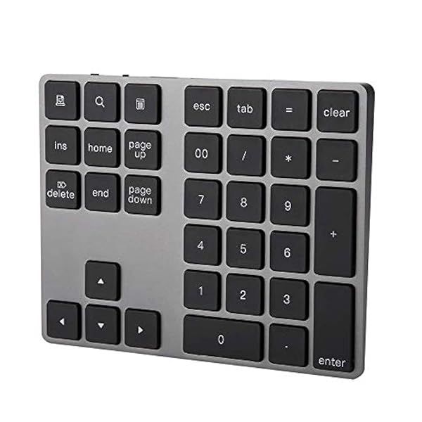 Rechargeable 34-Key Mini Bluetooth Numeric Keypad for Windows, iOS & Android - Slim External Numpad for Easy Data Entry