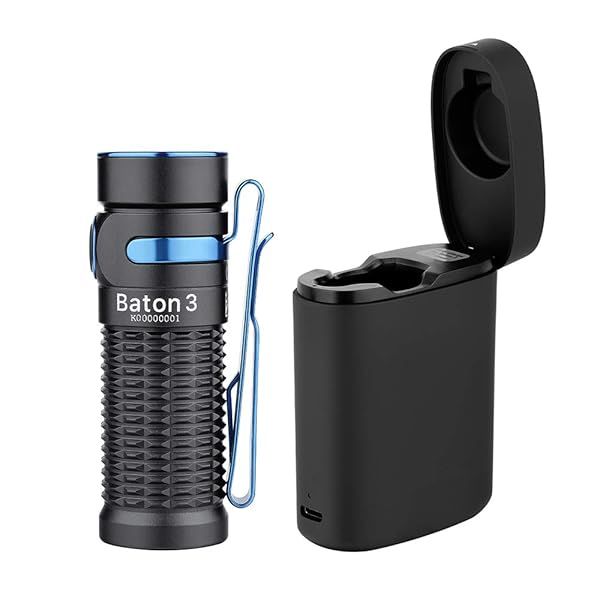 OLIGHT Baton3 Premium LED Flashlight - 1200 Lumens, Compact, Rechargeable with Charging Box - Black