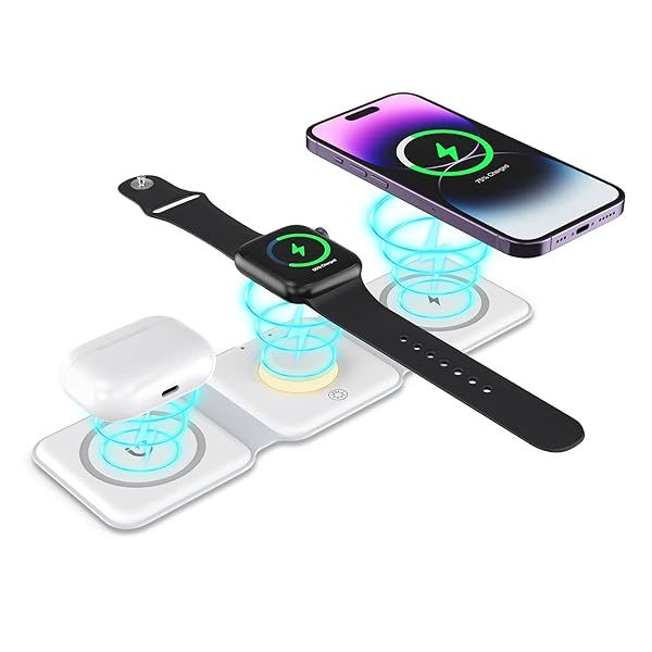 ORIA 3-in-1 Fast Wireless Charger with Night Light - Foldable Charging Station for iPhone 14/13/12/11 & Apple Watch