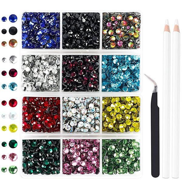 OUTUXED 5400pcs Multicolor Hotfix Rhinestones for Halloween Costumes & Crafts - Includes Tweezers & Picking Pens