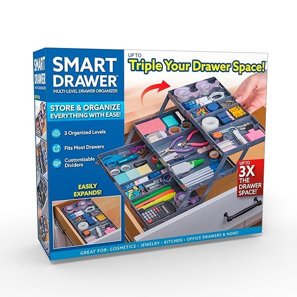 Ontel Smart Drawer Organizer: Multi-Level Jewelry & Cosmetics Storage in Black - 2.65 in