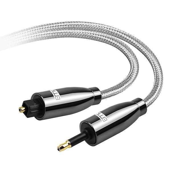 EMK 26ft Toslink Optical Cable - Braided Mini Toslink for Home Theater, Sound Bar, TV, PS4 & Xbox