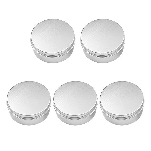 5pcs Othmro 5.1oz Metal Round Tins - Aluminum Containers for Salve, Spices, Lip Balm & More | 150ml Silver Screw Lid Cans