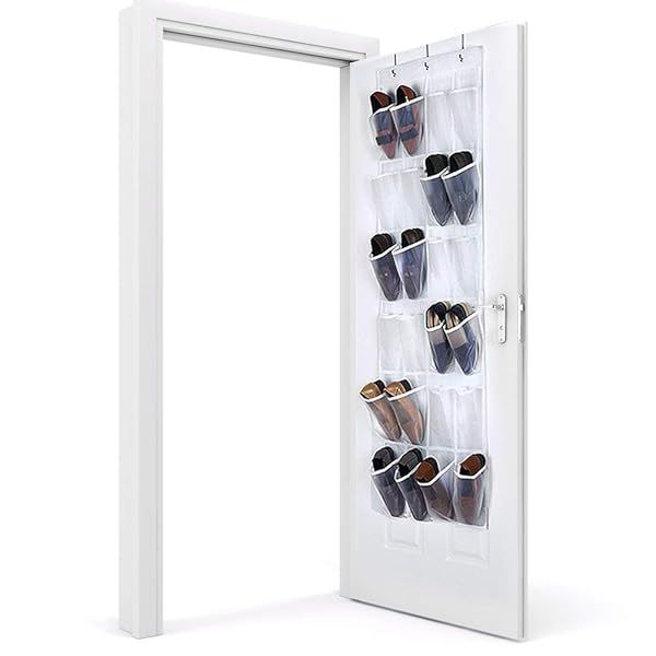 Over the Door Shoe Organizer - Stylish White/Clear Storage Solution for Space-Saving